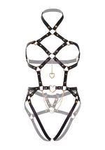 Arnés corporal con anillo en forma de corazón-Negro